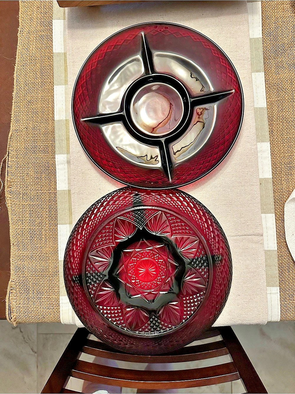 Mid-century Anchor Hocking "Royal Ruby" glass serving dishes. Set of 2